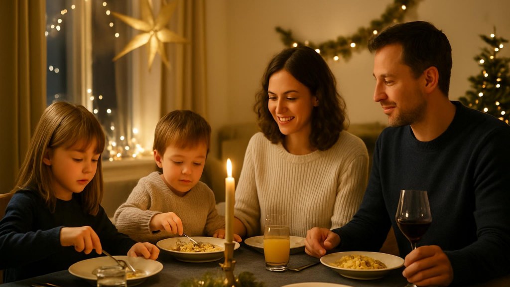 Famiglia con bambini in ambiente accogliente per Capodanno