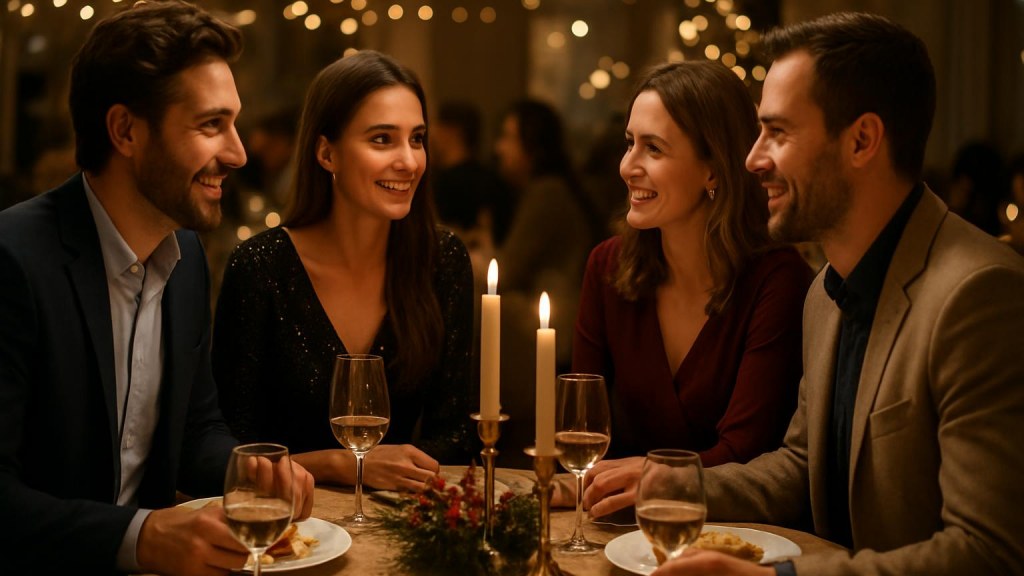 Gruppo di adulti in contesto conviviale per Capodanno
