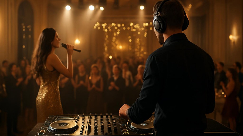 DJ o cantante in una sala eventi per Capodanno